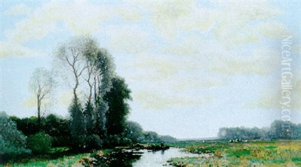Figures By A Rowing Boat In A Polder Landscape - view 1