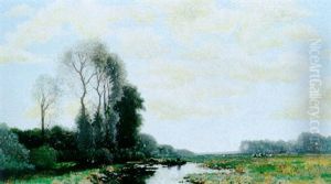 Figures By A Rowing Boat In A Polder Landscape by Cornelis Kuypers
