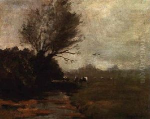 Cows Grazing In A Stormy Landscape by Cornelis Kuypers