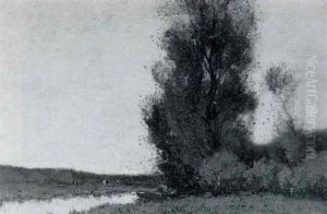 Sunset: A Peasant In A Rowing Boat At The Edge Of A Wood by Cornelis Kuypers