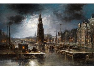 Hollandische Hafenstadt Bei Nacht by Jan Kuypers