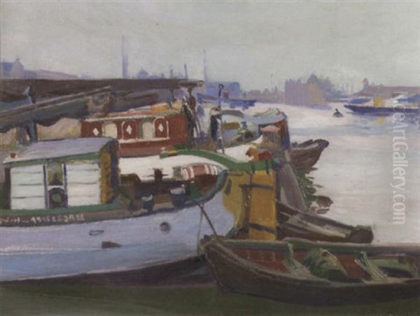 Boats In The Harbour Of Amsterdam - view 1