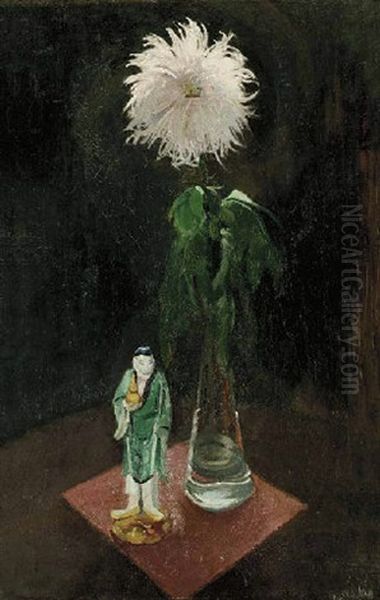 Chrysanthemums With Oriental Sculpture - view 1