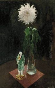 Chrysanthemums With Oriental Sculpture by Harrie Kuyten