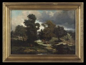 Landscape With Stags Near A Creek