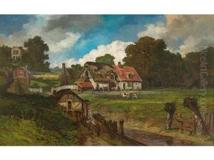 Ferme Avec Moulin, Vache, Fermiere Etc