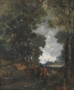 Waldweg Mit Berittenen Soldaten by Martinus Antonius Kuytenbrouwer the Younger