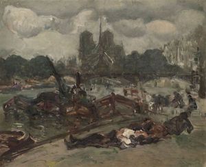 Bord De La Seine, Notre Dame De Paris Et Les Clochards by Konstantin Kuznetsov
