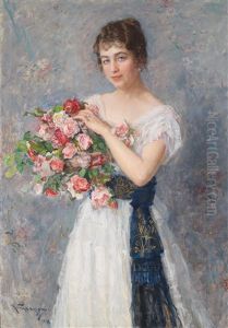 Bildnis Einer Jungen Dame Mit Rosen by Nikolai Dmitrievich Kuznetsov
