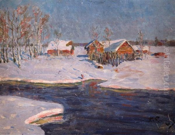 Cours D'eau Et Maison Sus La Neige - view 1