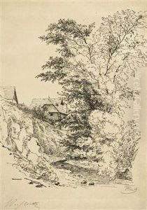 A Landscape Study With A House by Havranek Bedoich