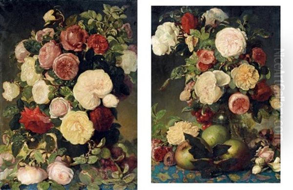 Nature Morte Au Bouquet De Fleurs Et Pommes Et Bouquet De Fleurs (2 Works) - view 1