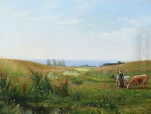Summer Landscape With A Farm Girl Looking After Her Cows by Vilhelm Kyhn