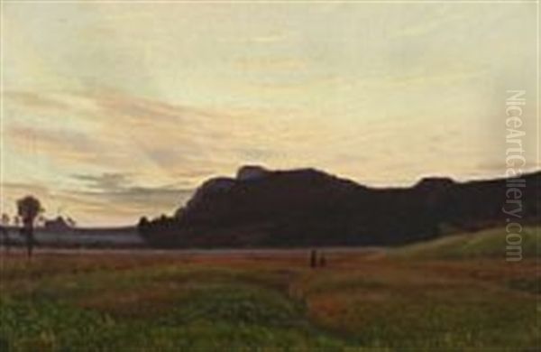 Two People In A Flowering Clover Field At Sunset - view 1