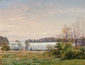 Danish Summer Landscape With Sun Reflections On The Fjord by Vilhelm Kyhn
