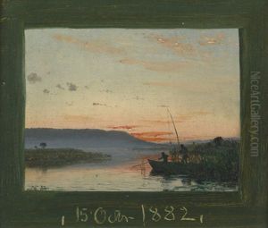 Zwei Angler In Einer Fjordlandschaft Bei Sonnenaufgang