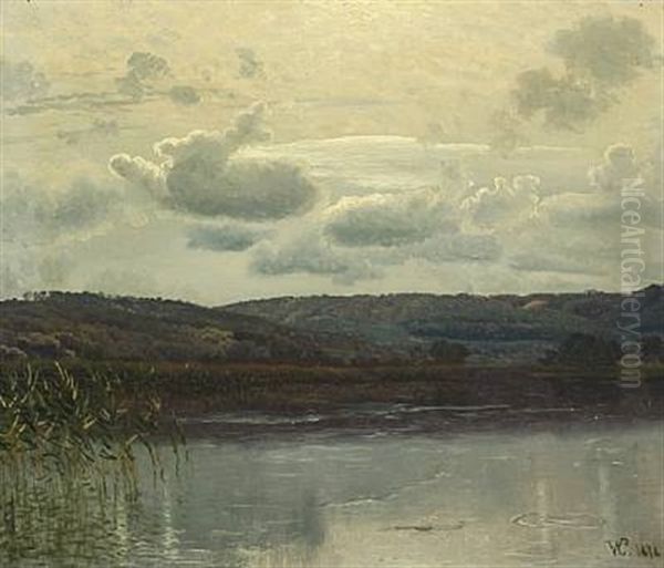 Landscape With A Cloudy Sky And Lakes Near Himmelbjerget - view 1