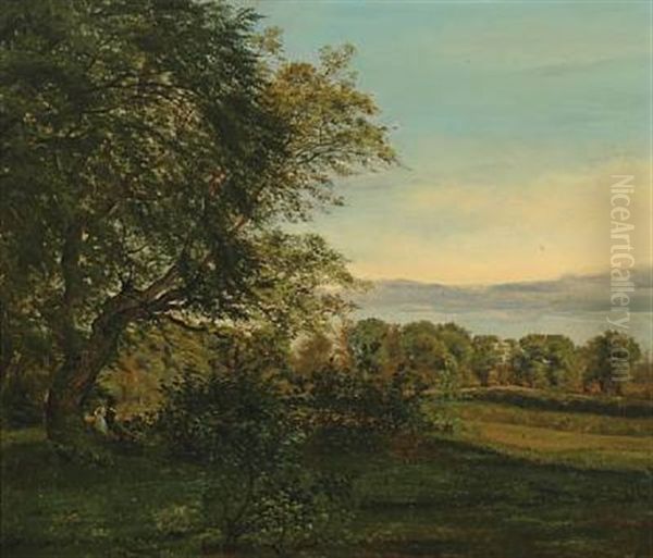 Danish Summerscape With Couple Resting At The Old Oak - view 1