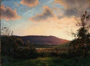 Lake Scene At Sunset