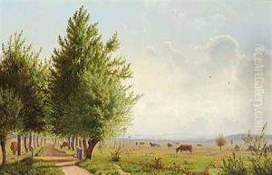Septembermorgen. Udsigt Over Landskab Med Graessende Koer by Vilhelm Kyhn