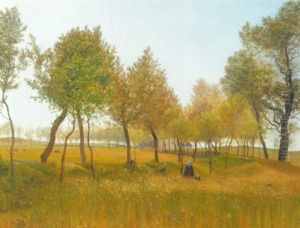 Sommerlandskab Med Kone Og Born Pa En Vej Ved En Kornmark, I Baggrunden Kirke by Vilhelm Kyhn