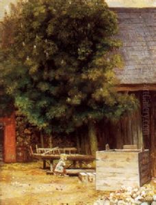 Exterior Fra Gaestgivergarden Ved Ry, Med Legende Lille Pige Ved Baenk