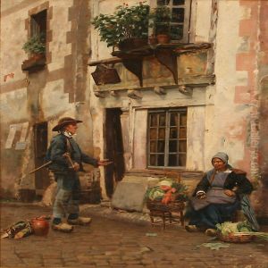Street Scenery With A Greengrocer And A Lumberjack