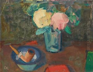 Uppstallning Med Rosor Och Pipa (stilleben Med Rosor) by Carl Kylberg