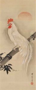 Cockerel On A Bamboo Branch At Dawn by Kawanabe Kyosai