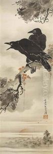 Two Crows Above Asakusa At Dawn by Kawanabe Kyosai