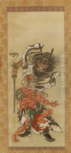 Zhong Kui And Demon by Kawanabe Kyosai