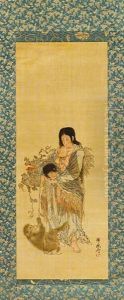 Yamauba Carrying A Basket Of Fruit And Grapes by Kawanabe Kyosai