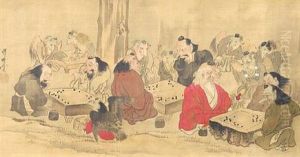 A Group Of Tengu Playing Go In The Forest