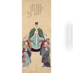 Confucius And His Ten Disciples (painting & Calligraphy) by Tachihara Kyosho