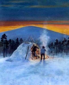 Lappalaisia Auringonlaskun Aikaan by Juho Kyyhkynen