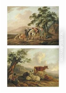 A Wooded Landscape With A Drover And A Shepherdess At Rest With Their Cattle...; A Wooded Landscape With A Drover And His Cattle With A Dog... (pair) A Wooded Landscape With A Drover And A Shepherdess At Rest With Their Cattle...; A Wooded Landscape With A Drover And His Cattle With A Dog... (pair)