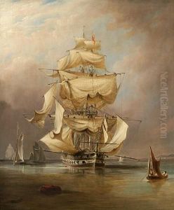 H.m.s. Asia Taking In Her Sails by Richard Bridges Beechey