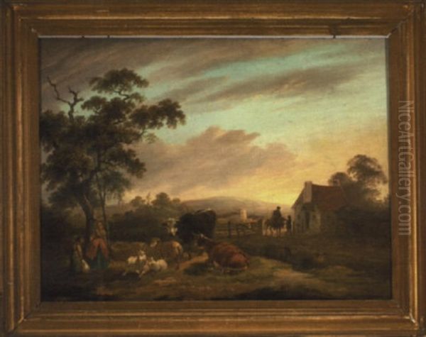 Farmyard Scene With Two Shepherdesses - view 1