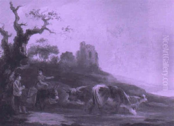 Landscape With A Milkmaid With Cattle Watering - view 1