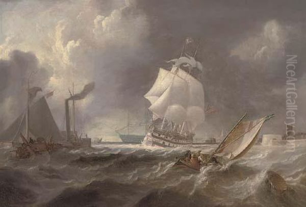 A Two-decker Emerging From Portsmouth Harbour Into Rough Waters - view 1