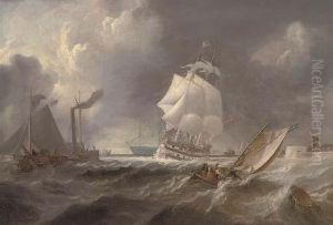 A Two-decker Emerging From Portsmouth Harbour Into Rough Waters by Richard Bridges Beechey