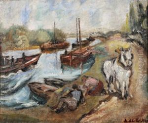 Couple En Bord De Riviere by Amedee Marie Dominique Dubois de La Patelliere