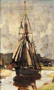 Fishing Boat At Anchor In An Estuary by Henry Herbert La Thangue