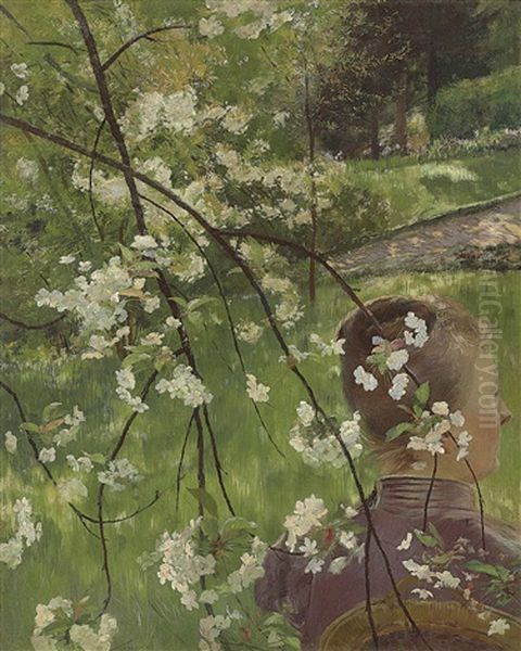 Jeune Femme A Branche De Fleurs - view 1