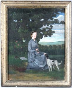 Jeune Fille Assise Au Chien Et A L'ombrelle
