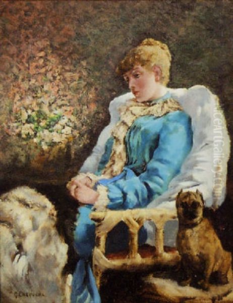 A Quiet Moment - A Lady In Blue And Pug - view 1