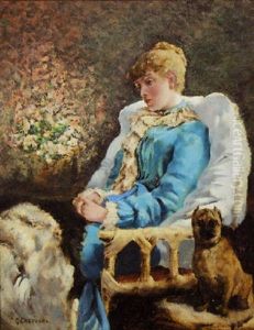 A Quiet Moment - A Lady In Blue And Pug A Quiet Moment - A Lady In Blue And Pug