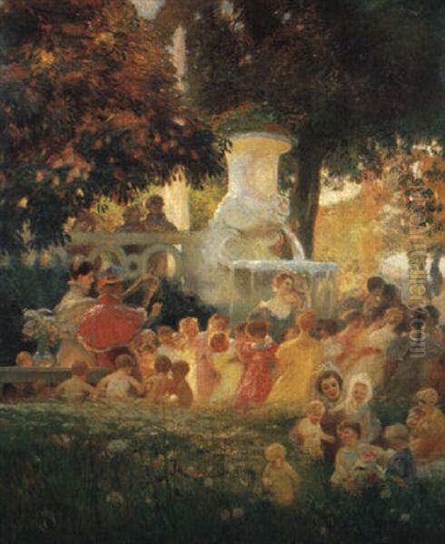 La Ronde Des Enfants Pres De La Fontaine - view 1