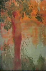 Jeune Femme Au Bord De La Riviere by Gaston La Touche