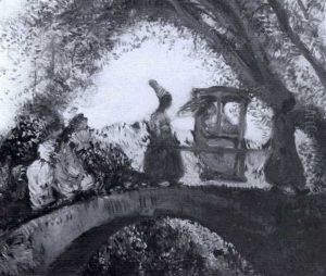 Oriental Figures On A Bridge Carrying A Sedan-chair by Gaston La Touche
